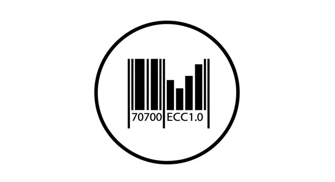 Circular barcode emblem logo with bold black lines inside a white circle.