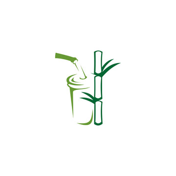 A minimalist, flat-style vector logo depicting a sugarcane drink, featuring a cup with a straw next to a stalk of sugarcane, rendered in various shades of green against a white background.