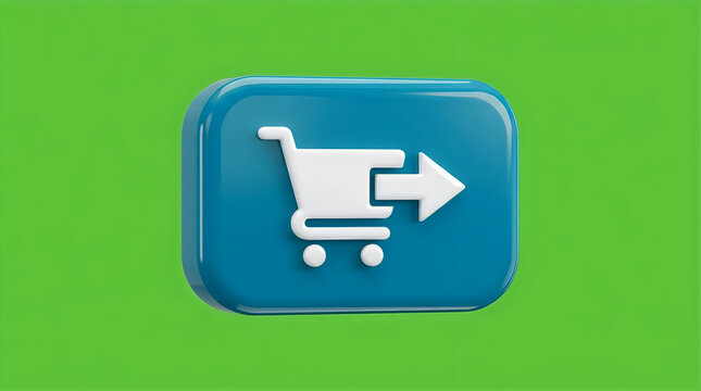 3d shopping cart icon with right arrow