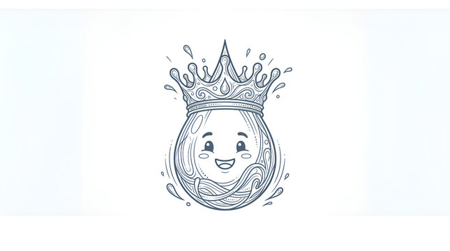 Cute waterdrop vector character with royal crown line art