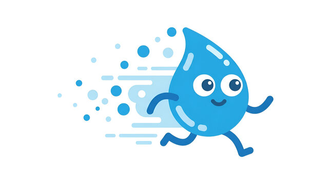 Running cute waterdrop vector character mascot