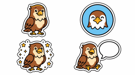 Fototapeta premium Cute cartoon eagle sticker set collection.