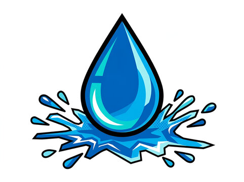 Blue waterdrop vector illustration with splash and pop art style