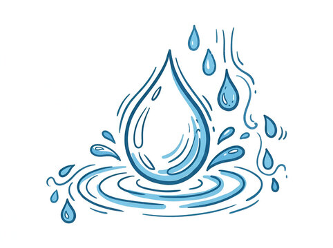Hand drawn blue waterdrop vector with ripple and splash