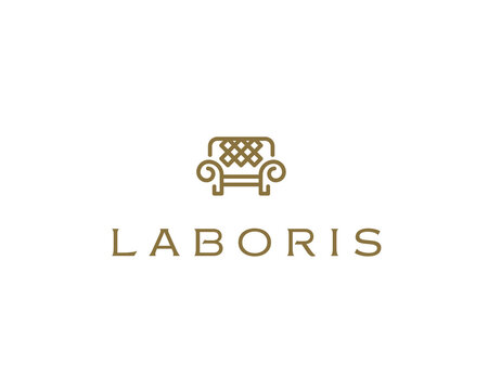 Minimalist armchair icon with linear gold ornament. This logotype is designed for luxury furniture brands interior design studios home decor boutiques and premium upholstery services.
