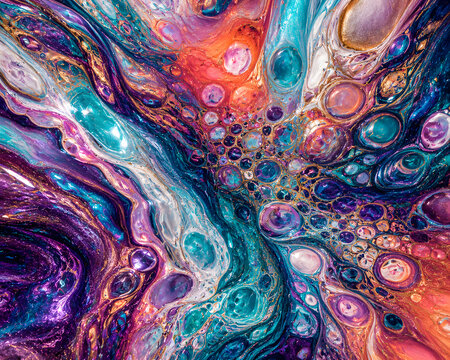 Every Color Still Itself Before They Fully Blend &mdash; The Cells Forming &mdash; The Iridescent Pour at the Moment of Maximum Complexity &mdash; Frozen &mdash; The Most Downloaded Abstract