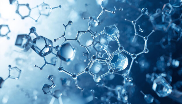 Blue Molecular Structure Science Background | Chemistry Molecules and Chemical Bonds | Biotechnology and Pharmaceutical Research Concept