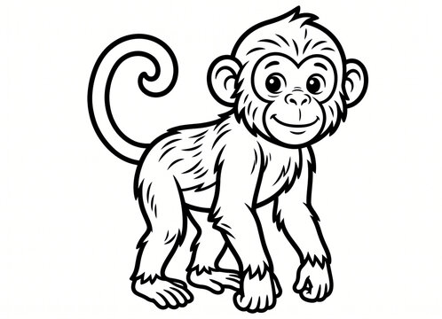 coloring sketch of a monkey isolated on a white background