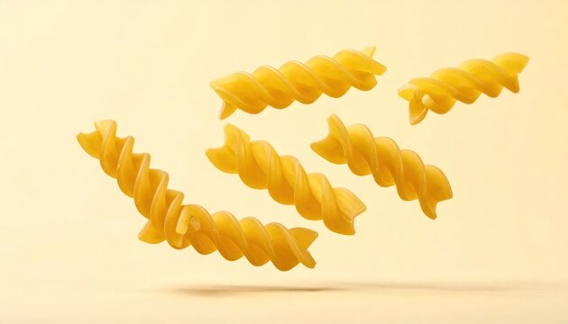 Floating fusilli pasta on minimalist beige background