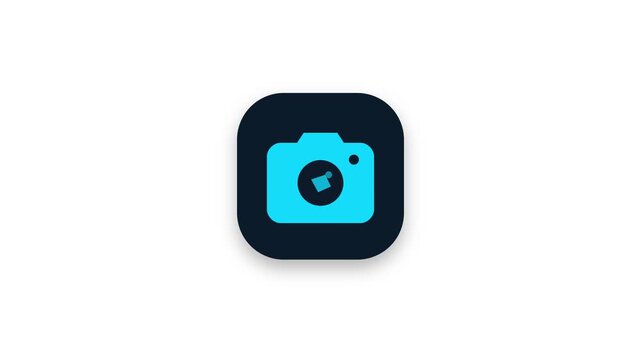 Modern blue camera icon on dark rounded background
