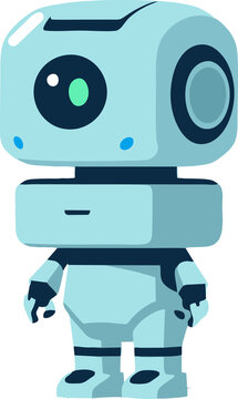 Cute light blue robot character with a single eye standing in a simple flat vector style for modern graphic design