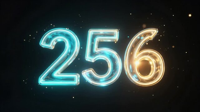 glowing number 256 cyan gold floating dark void