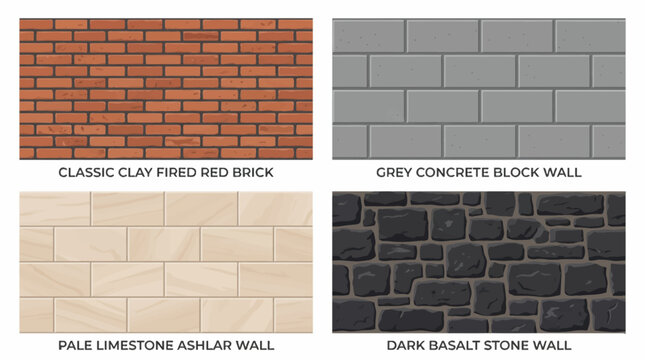 Set of four different architectural wall textures and building materials.