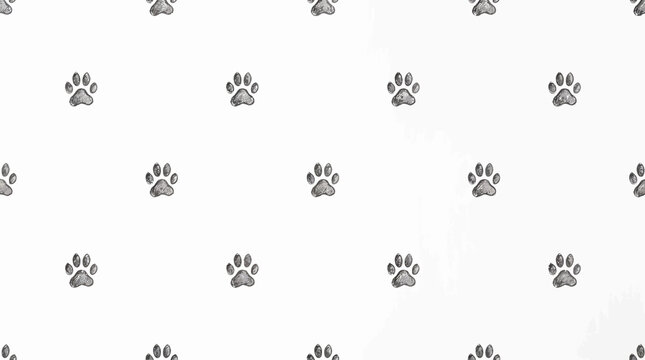 Seamless pattern with cute small animal paw prints on white background.