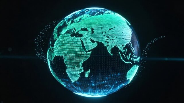 glowing binary code globe floating in dark void