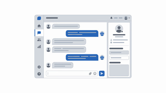 Modern AI Chatbot Dashboard Interface Design with Messaging Bubbles and User Profile Panel for Customer Support Software Application