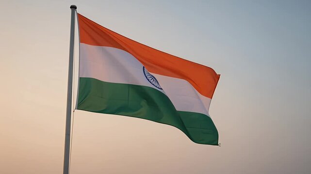 india flag waving at sunset on flagpole