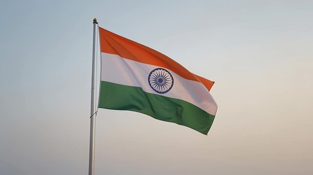 india flag waving in wind over clear sky