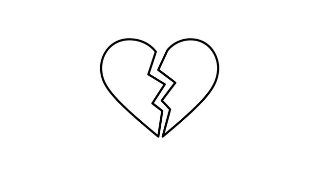 Minimalist broken heart outline icon on white background