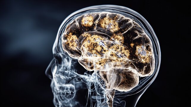 Multiple sclerosis neurological disorder medical illustration, autoimmune nervous system disease, myelin sheath damage, brain and spinal cord inflammation, neurodegenerative illness for science educat