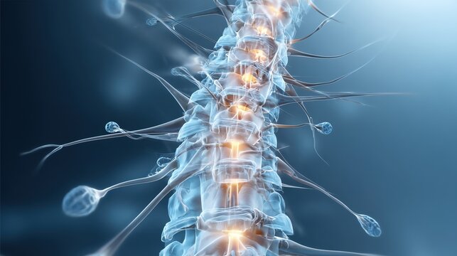 Multiple sclerosis neurological disorder medical illustration, autoimmune nervous system disease, myelin sheath damage, brain and spinal cord inflammation, neurodegenerative illness for science educat