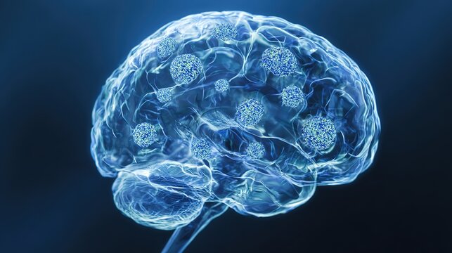 Multiple sclerosis neurological disorder medical illustration, autoimmune nervous system disease, myelin sheath damage, brain and spinal cord inflammation, neurodegenerative illness for science educat