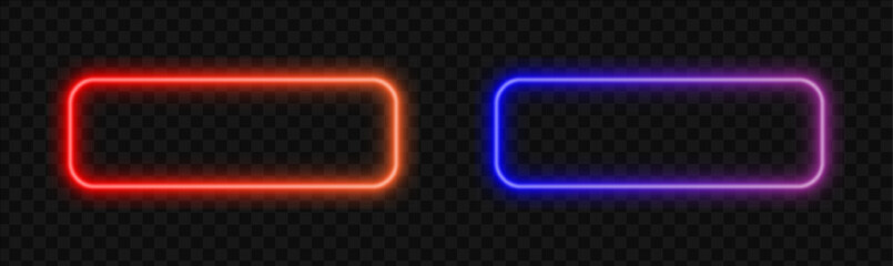 Gradient neon rounded rectangle frame collection with glowing borders isolated on dark transparent background. Vector illustration © ZHD Studio