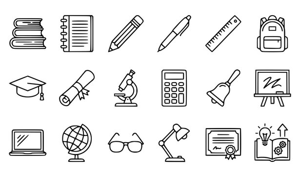 Education and Learning Line Art Icon Collection for Academic School and Training Concepts