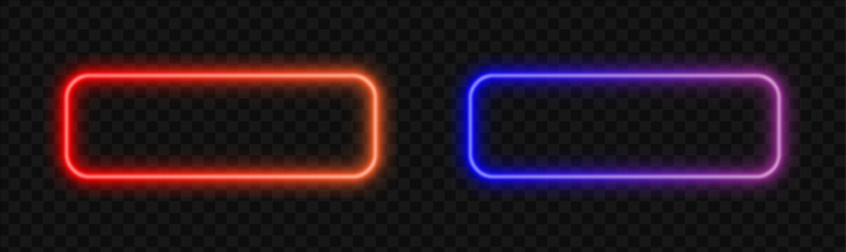Gradient neon rounded rectangle frame collection with glowing borders isolated on dark transparent background. Vector illustration