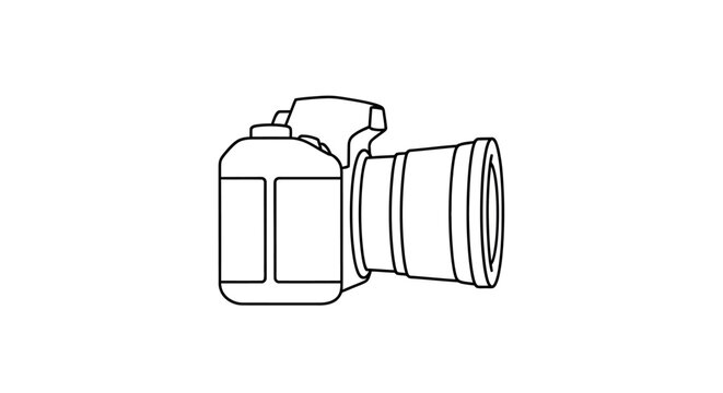 Digital SLR camera outline icon. Photography equipment vector illustration. Modern professional photo device line art graphic.