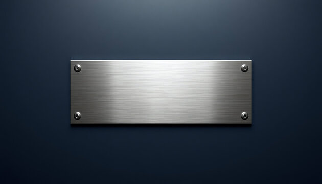 Metal banner. Realistic iron plate. Stainless steel board with modern texture and silver shine. Metallic surface template secured with screws. Platinum blank place for text or logo