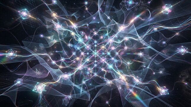 Digital Network Galaxy with Glowing Connections and Stars