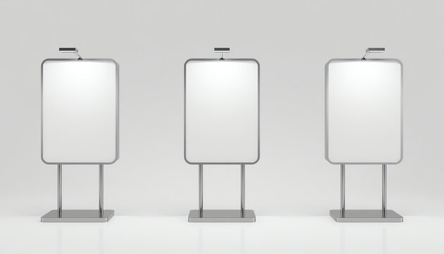 Light boxes vertical white realistic blank templates set. Billboards, rectangular screens. 