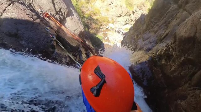 Canyoning at the Dangerous Waterfall in Chile