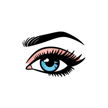 Beautiful eye makeup vector featuring bold lashes and blue iris