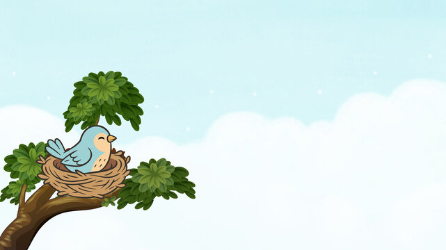 A tree branch with a bird's nest 