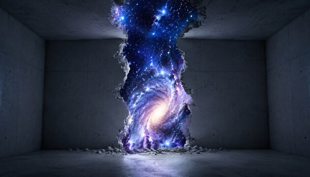 Cosmic Portal Breaking Through a Concrete Room Wall