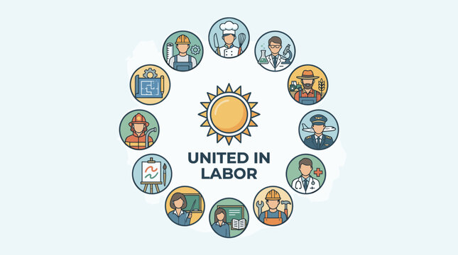 United in Labor logo with professional worker icons.