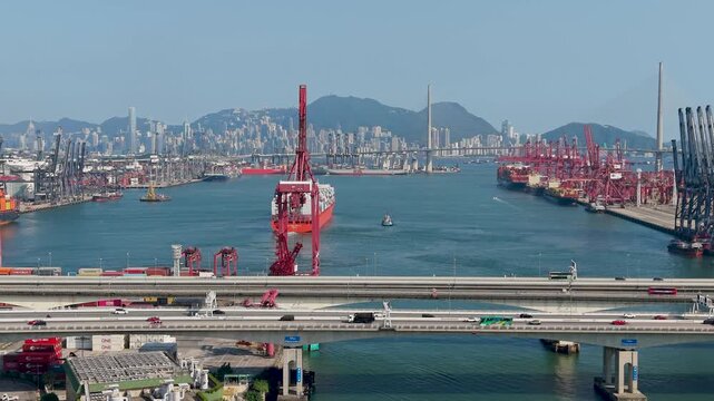 July 11 2026 Cargo vessels navigate busy deepwater shipping container channel.