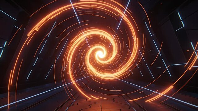 energy portal swirl in neon scifi tunnel orange vortex