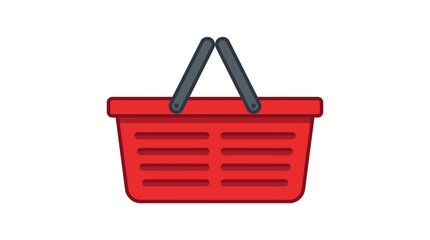 Fototapeta premium Bright red shopping basket with blue handles isolated on white background.