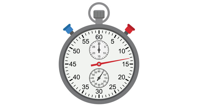 Classic analog stopwatch with blue and red timing hands on white background.