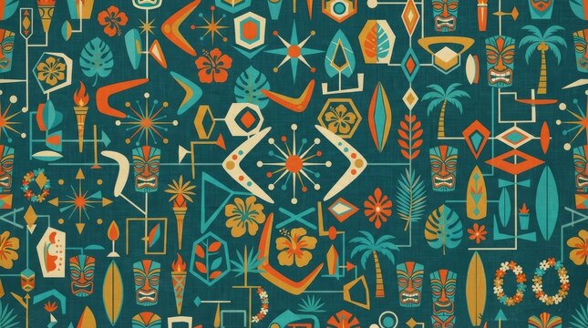 Hawaiian pattern midcentury modern geometric tropical elements with midcentury geometric hawaiian tropical seamless