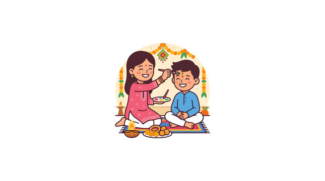 Indian Siblings Celebrating Raksha Bandhan with Roli and Sweets