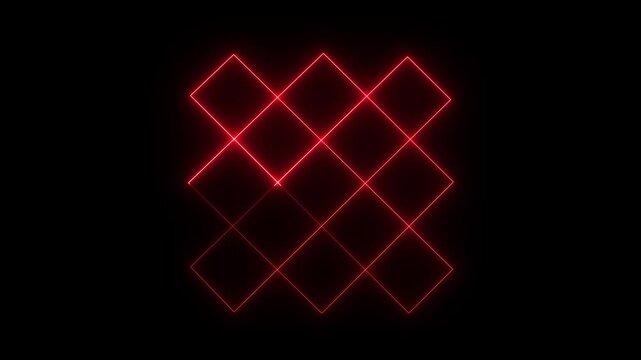 Glowing red Neon Diamond Grid Animation on Black Background.. Abstract Geometric Pattern 4K Loop motion video..