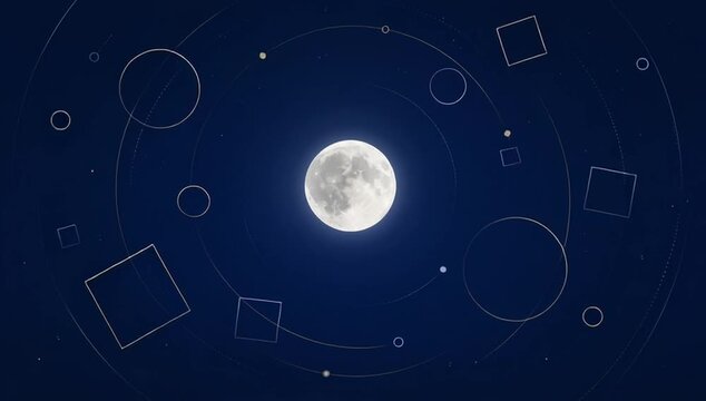 Full moon dark blue sky abstract circle geometric shape night sky celestial sphere lunar light orbit line minimal design astronomy concept blue background space art