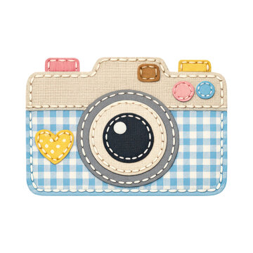 PNG Cute patchwork camera illustration.