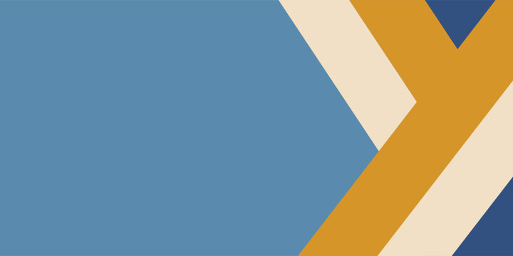 Latar belakang kertas bertekstur biru baja abstrak dengan garis geometris krem, kuning, angkatan laut, ruang salinan untuk presentasi spanduk.