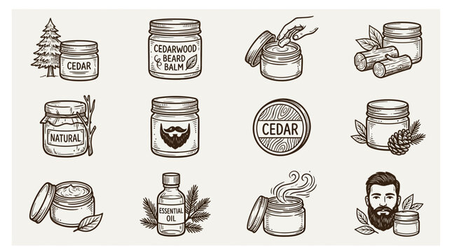 Beard Care Set: Cedarwood Balm, Essential Oil, Natural Grooming Icons