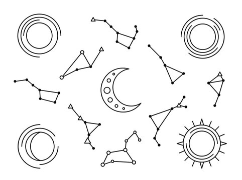 Zodiac constellations with moon and sun symbols